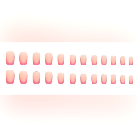 Square Pink French Tip Manicure Press On Nail Kit - Picture 2 of 4